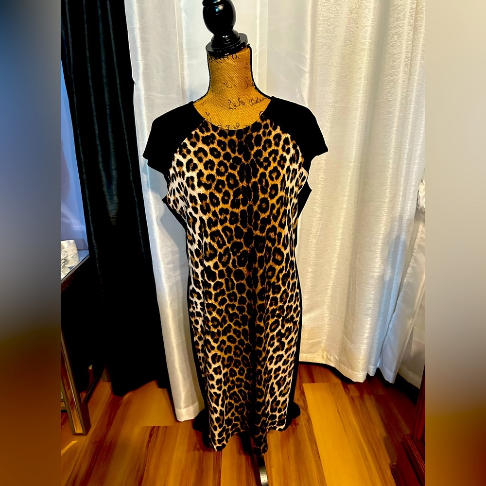 Eva Varro Leopard Print Dress with Black Accents XL